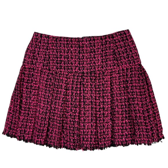 Alice + Olivia Emilie Pleated Tweed Mini Skirt 6 Black Wild Pink Frayed Fall - Picture 10 of 10